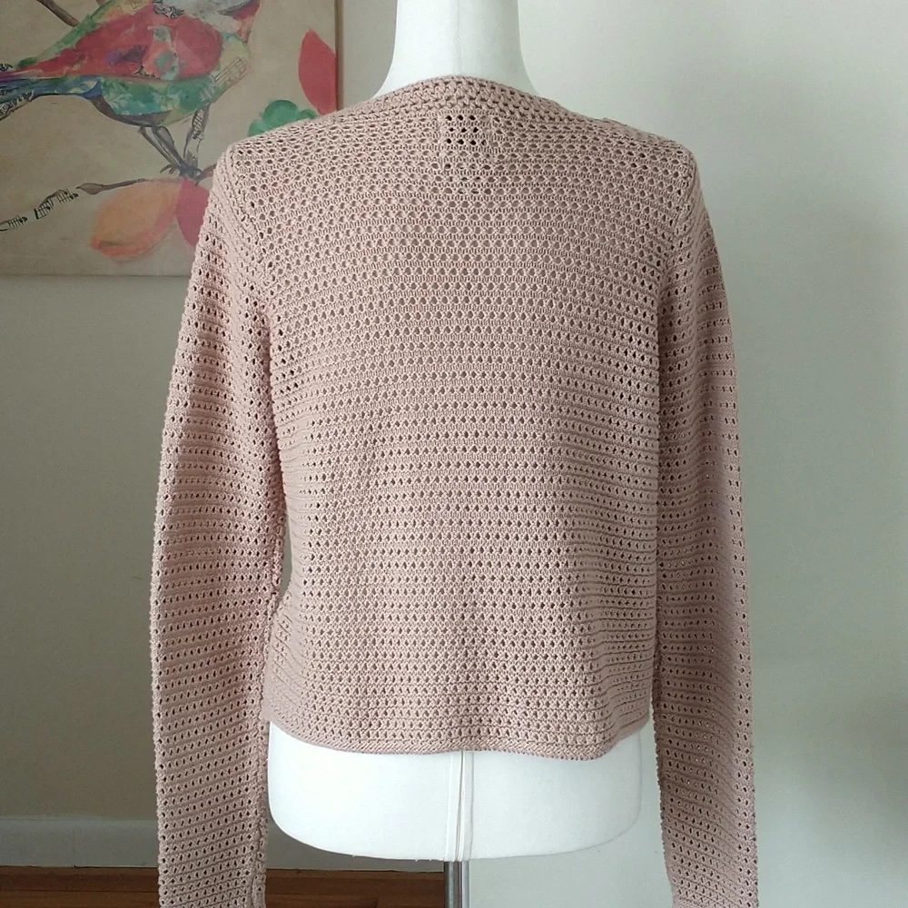Joie v-neck cardigan sweater open large weave knit crochet cropped tan size XS - Picture 4 of 7
